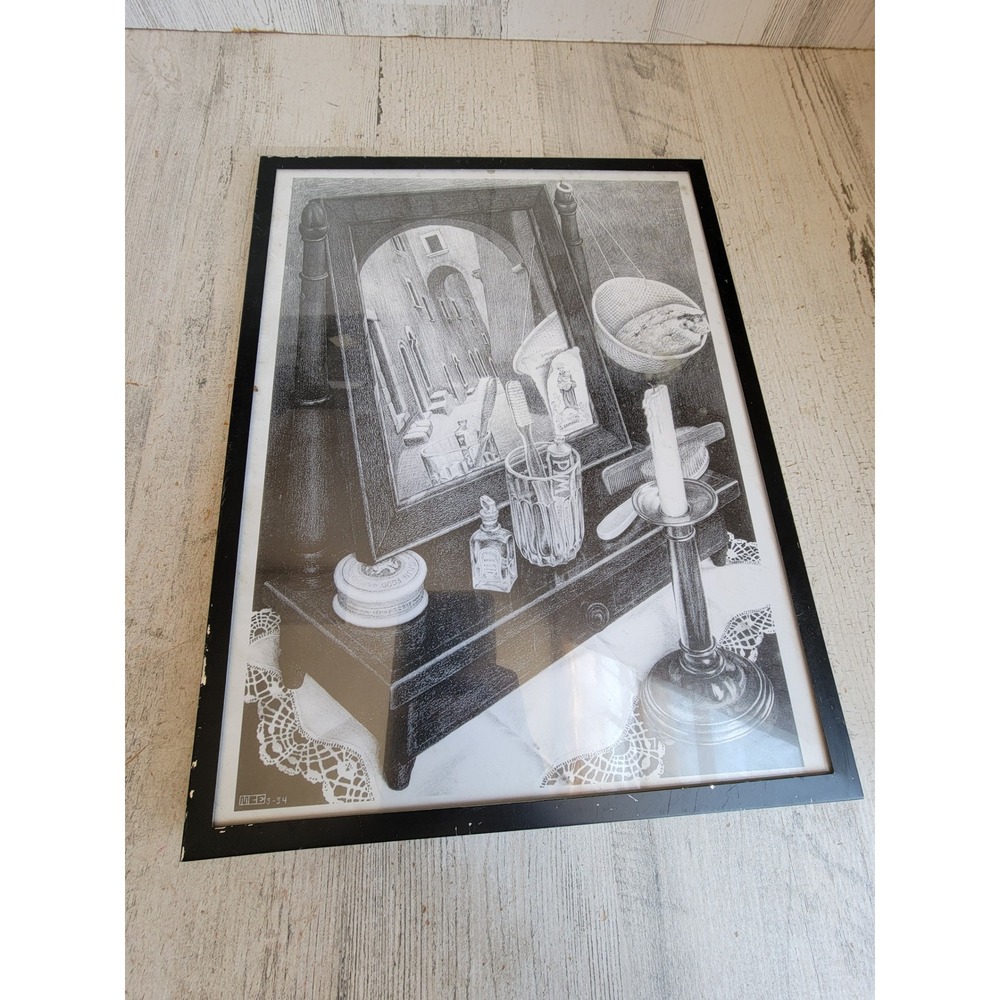 Still life candle mirror picture frame art wall hanging black white unique home